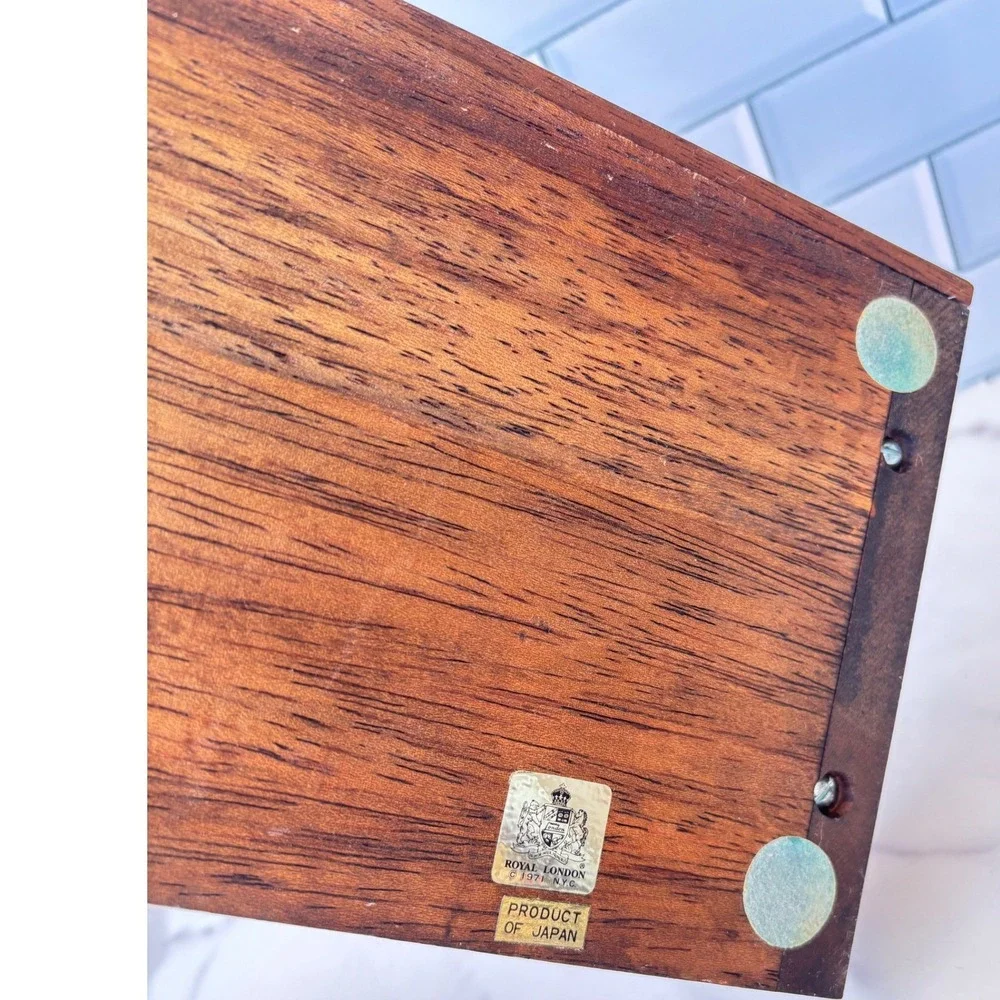 Vintage 1971 Royal London Wood Valet Box Jewelry Organizer Desk Caddy Japan Red